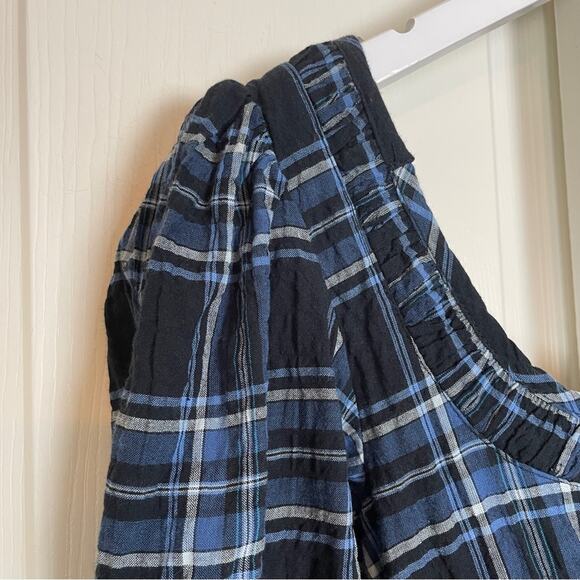 Damson Madder Dakota Blue Plaid Bow Tie Puff Sleeve Midi Dress Sz 6UK / 2 US - Picture 5 of 11